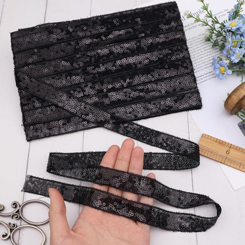 DHFLYDH Black Sequin Trim Sequin Ribbon 7.5 Yards Flat Glitter Trim for Sewing, Costumes, Wedding Decor, Fashion Crafting - Image 4